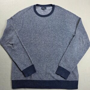 Brooks Brothers Mens Wool Cotton Crewneck Sweater Navy White Pattern Large L